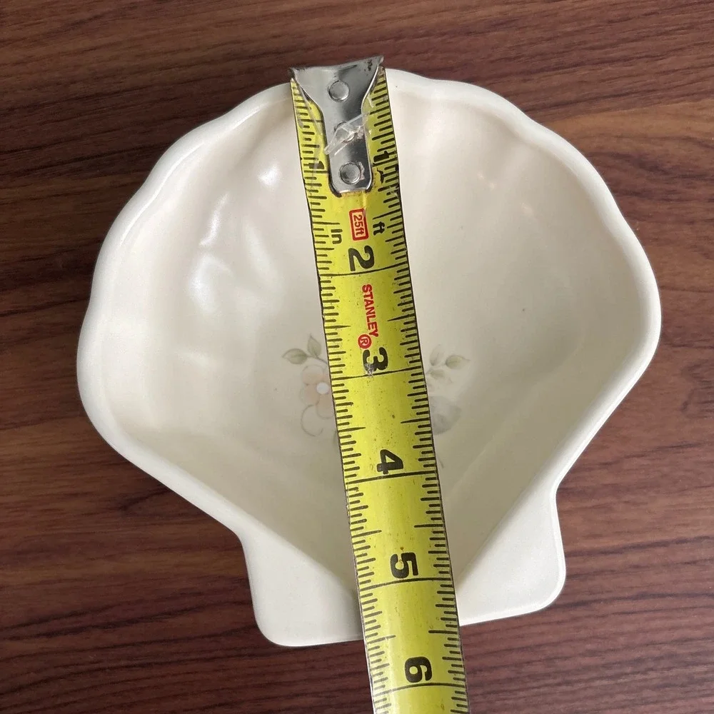 Pfaltzgraff Shell Trinket Dish Cream Excellent Floral Tea Rose Stoneware‎